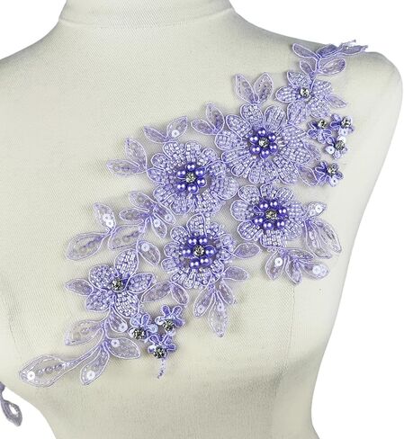 1 PC White Lace Beaded Sequins Flower Applique Sew on Embroidered Lace Patch Applique Decor for Clothing Wedding Dress Decoration DIY Sewing Craft 13.4"x 9.4"Inch in Kuwait