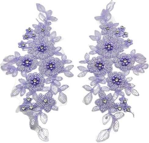 1 PC White Lace Beaded Sequins Flower Applique Sew on Embroidered Lace Patch Applique Decor for Clothing Wedding Dress Decoration DIY Sewing Craft 13.4"x 9.4"Inch in Kuwait