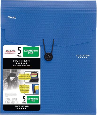 Five Star Expanding File Folder, 5-Pocket Vertical Expandable File Folder, Teal (72502) in Saudi Arabia