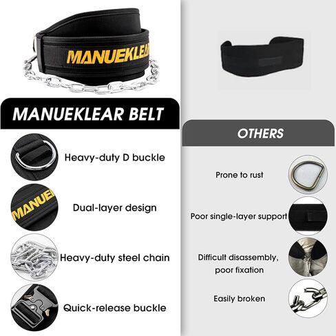 حزام مرجح شامل من مانويكلير للسحب، حزام وزن سريع القفل مع سلسلة للرجال والنساء، حزام غمس لرفع الأثقال، حزام سحب مرجح لرفع الأثقال، كمال الأجسام القرفصاء in Kuwait