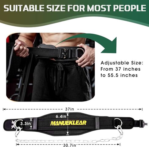 حزام مرجح شامل من مانويكلير للسحب، حزام وزن سريع القفل مع سلسلة للرجال والنساء، حزام غمس لرفع الأثقال، حزام سحب مرجح لرفع الأثقال، كمال الأجسام القرفصاء in Kuwait