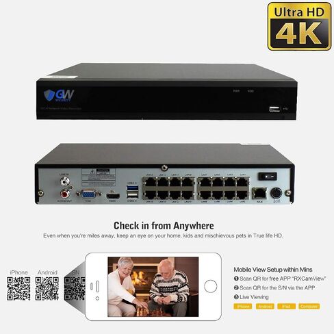 GW Security 16 Channel H.265 4K 2160p HDMI NVR Network Video Recorder, 16CH PoE Port - Compatible with 12MP/ 8MP /5MP 1080P Realtime ONVIF IP Camera (Pre-Installed 4TB HDD, 2X HDD Bay, up to 28TB) in Saudi Arabia