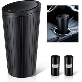 SINGARO Car Trash Can with Lid, Leakproof Mini Garbage Bin for Car Cup Holder, Small Trash Can for Vehicle, Home & Office - Includes 30 Bags, Easy Clean (Black) in Kuwait
