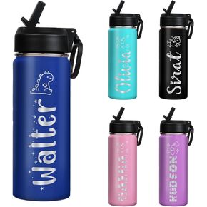 Ships From USA,Personalized Kids Water Bottle For School, 18 oz Custom Stainless Steel Water Bottle with Straw Lid,Double Wall Insulated BPA Free ,Personalized Gifts for Boys Girls (Engraved Names) in Saudi Arabia
