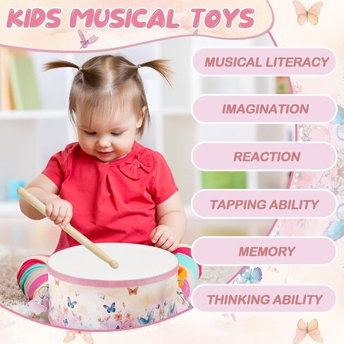 Boao 1 PC Kids Drum Set, 8 Inch Toddler Drum Wooden Toy with Adjustable Strap and 2 Drumsticks, Educational Sensory Musical Instrument for Toddlers Kid Baby Boys Girls Gift(Dinosaur) in Saudi Arabia
