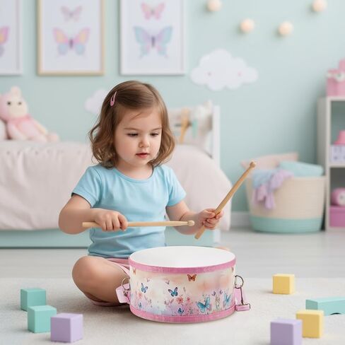 Boao 1 PC Kids Drum Set, 8 Inch Toddler Drum Wooden Toy with Adjustable Strap and 2 Drumsticks, Educational Sensory Musical Instrument for Toddlers Kid Baby Boys Girls Gift(Dinosaur) in Saudi Arabia