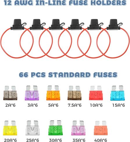 6PCS Automotive Fuse Holder,Waterproof Fuse Holder with 66 Standard Automotive Fuses,Car Accessories,Inline Fuse Holder 12v,Automotive Replacement Fuses,Suitable for Most Cars,Trucks,Boats in Saudi Arabia