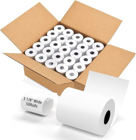 (50 Rolls) 3 1/8 x 230 Thermal Paper Receipt Rolls, Premium Quality Thermal Printer Paper, Thick Receipt Paper Rolls, Fits All POS Cash Registers, BPA Free in Saudi Arabia