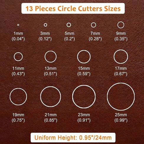 Leather Circle Cutter Tool Set, 13 Pieces Small Circle Punch Tools 1/3/5/7/9/11/13/15/17/19/21/23/25mm, High Carbon Steel Round Cutting Dies - Leather Hole Punch Tool Kit for DIY Leathercrafts in Saudi Arabia