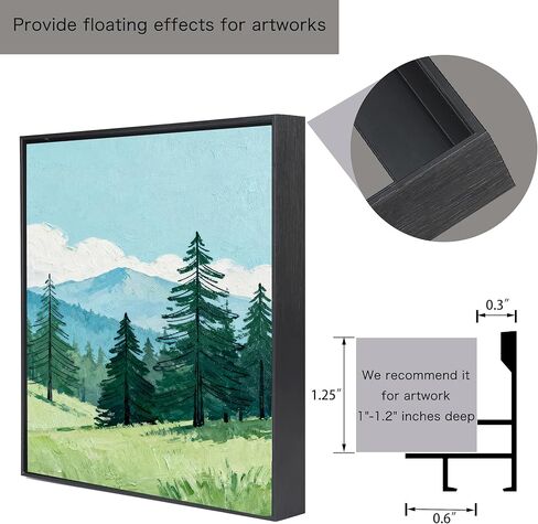إطار قماش معدني مقاس 30 × 40، إطار عائم من القماش للوحات قماشية عميقة مقاس 1-1.25 بوصة، إطارات عائمة من القماش (30 × 40، أسود) in Kuwait