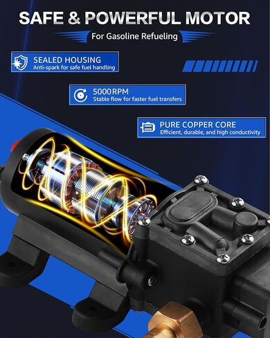 Gasoline Transfer Pump 12V, Electric Fuel Pump for Gas, Diesel, Kerosene, 3.4 GPM High Flow Gas Safe Transfer Pumps for 10 Gal Can, Fast Fuel Drain & Transfer for Trucks, Tractors, Mower, Boats in Saudi Arabia