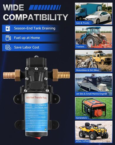 Gasoline Transfer Pump 12V, Electric Fuel Pump for Gas, Diesel, Kerosene, 3.4 GPM High Flow Gas Safe Transfer Pumps for 10 Gal Can, Fast Fuel Drain & Transfer for Trucks, Tractors, Mower, Boats in Saudi Arabia