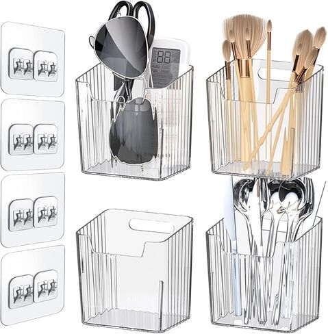 Set of 2 Storage Organizer Bins Wall Mounted Floating Shelves Fridge Organizer Stackable Clear Plastic Storage Bins for Wall, Refrigerator, Kitchen, Bathroom, Countertops, Pantry, BPA Free (Clear) in Saudi Arabia