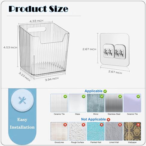 Set of 2 Storage Organizer Bins Wall Mounted Floating Shelves Fridge Organizer Stackable Clear Plastic Storage Bins for Wall, Refrigerator, Kitchen, Bathroom, Countertops, Pantry, BPA Free (Clear) in Saudi Arabia