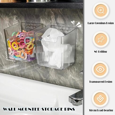 Set of 2 Storage Organizer Bins Wall Mounted Floating Shelves Fridge Organizer Stackable Clear Plastic Storage Bins for Wall, Refrigerator, Kitchen, Bathroom, Countertops, Pantry, BPA Free (Clear) in Saudi Arabia