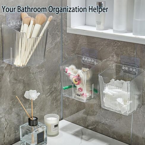 Set of 2 Storage Organizer Bins Wall Mounted Floating Shelves Fridge Organizer Stackable Clear Plastic Storage Bins for Wall, Refrigerator, Kitchen, Bathroom, Countertops, Pantry, BPA Free (Clear) in Saudi Arabia
