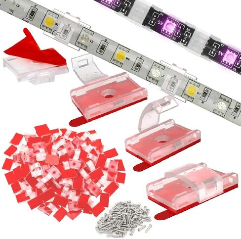 100PCS Mounting Clips for LED Strip Lights with Self-Adhesive Tape + Screws-Light Clips, Ideal Mounting Brackets for 0.47inch/12mm Both Indoor Strip Light and Outdoor Waterproof Light Strips in Saudi Arabia