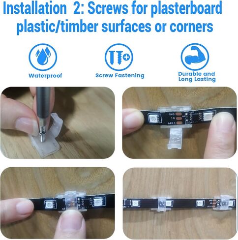 100PCS Mounting Clips for LED Strip Lights with Self-Adhesive Tape + Screws-Light Clips, Ideal Mounting Brackets for 0.47inch/12mm Both Indoor Strip Light and Outdoor Waterproof Light Strips in Saudi Arabia