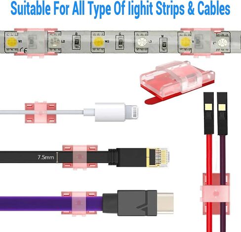 100PCS Mounting Clips for LED Strip Lights with Self-Adhesive Tape + Screws-Light Clips, Ideal Mounting Brackets for 0.47inch/12mm Both Indoor Strip Light and Outdoor Waterproof Light Strips in Saudi Arabia