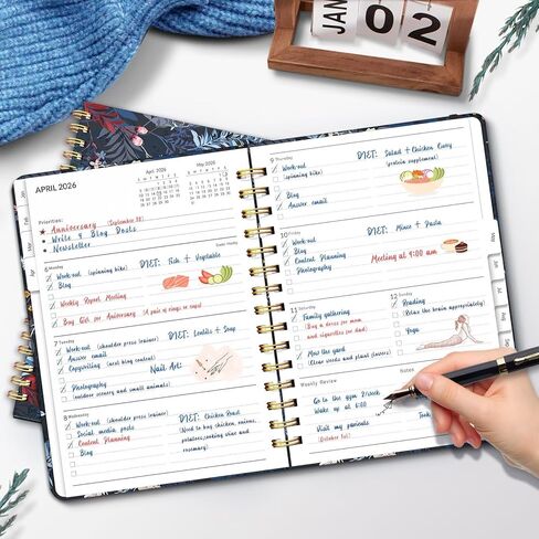 مخطط 2026، مخططات أسبوعية وشهرية مقاس A5 مع علامات تبويب، تقويم يومي حلزوني 2026 مخطط، منظمو جدول الأعمال من يناير إلى ديسمبر، مجلة تعقب العادات ذات الغلاف الصلب 6.18 بوصة × 8.5 بوصة (ذهبي أسود) in Kuwait