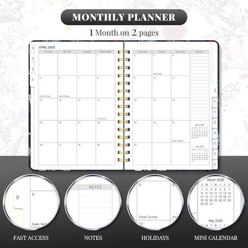 مخطط 2026، مخططات أسبوعية وشهرية مقاس A5 مع علامات تبويب، تقويم يومي حلزوني 2026 مخطط، منظمو جدول الأعمال من يناير إلى ديسمبر، مجلة تعقب العادات ذات الغلاف الصلب 6.18 بوصة × 8.5 بوصة (ذهبي أسود) in Kuwait