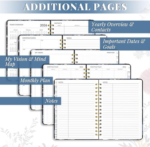 مخطط 2026، مخططات أسبوعية وشهرية مقاس A5 مع علامات تبويب، تقويم يومي حلزوني 2026 مخطط، منظمو جدول الأعمال من يناير إلى ديسمبر، مجلة تعقب العادات ذات الغلاف الصلب 6.18 بوصة × 8.5 بوصة (ذهبي أسود) in Kuwait