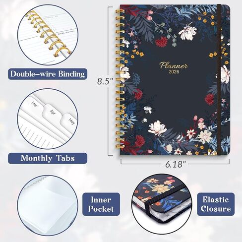 مخطط 2026، مخططات أسبوعية وشهرية مقاس A5 مع علامات تبويب، تقويم يومي حلزوني 2026 مخطط، منظمو جدول الأعمال من يناير إلى ديسمبر، مجلة تعقب العادات ذات الغلاف الصلب 6.18 بوصة × 8.5 بوصة (ذهبي أسود) in Kuwait