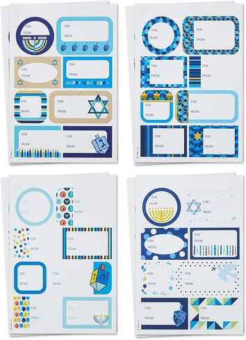 Hallmark Tree of Life Hanukkah Gift Tags with Ribbon, Sticker Seals, and Mini Notecards (Star of David, Menorah, Dreidel, Blue, Gold, Orange) for Gift Bags and Wrapped Presents in Saudi Arabia