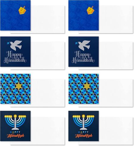 Hallmark Tree of Life Hanukkah Gift Tags with Ribbon, Sticker Seals, and Mini Notecards (Star of David, Menorah, Dreidel, Blue, Gold, Orange) for Gift Bags and Wrapped Presents in Saudi Arabia