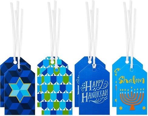 Hallmark Tree of Life Hanukkah Gift Tags with Ribbon, Sticker Seals, and Mini Notecards (Star of David, Menorah, Dreidel, Blue, Gold, Orange) for Gift Bags and Wrapped Presents in Saudi Arabia