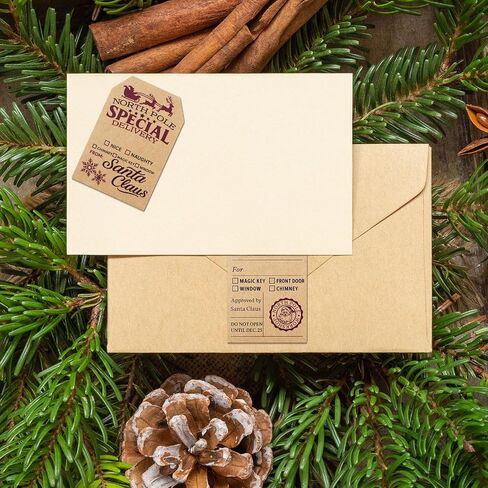 Kosiz from Santa Gift Tag Stickers 100 Pcs Vintage Christmas Kraft Gift Labels 4 Styles from North Pole Stickers for Xmas Holiday Present Wrapping Paper Party Decorations, 3.5 x 2 Inch in Saudi Arabia