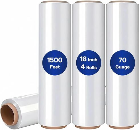 NorthSky Plastic Wrap Stretch Film - Industrial Strength up to 700% Stretch 20 Microns Clear Durable Adhering Packing Moving Heavy Duty Shrink Film Box of 4 (70 Gauge, 18'' x 1500’) in Saudi Arabia