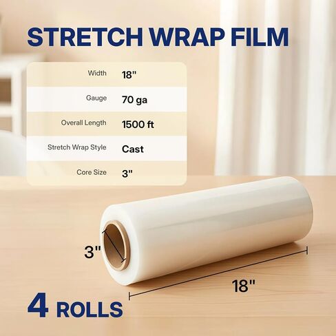 NorthSky Plastic Wrap Stretch Film - Industrial Strength up to 700% Stretch 20 Microns Clear Durable Adhering Packing Moving Heavy Duty Shrink Film Box of 4 (70 Gauge, 18'' x 1500’) in Saudi Arabia