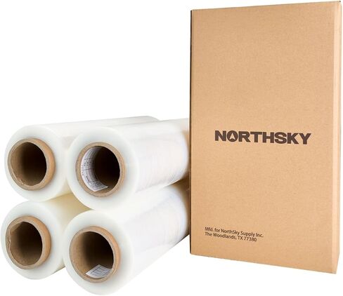 NorthSky Plastic Wrap Stretch Film - Industrial Strength up to 700% Stretch 20 Microns Clear Durable Adhering Packing Moving Heavy Duty Shrink Film Box of 4 (70 Gauge, 18'' x 1500’) in Saudi Arabia