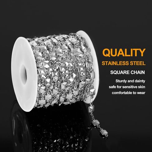 KYUNHOO 4M/13FT Silver Chains for Jewelry Making Solid Square Chain Link on Roll Stainless Steel Jewelry Supplies for Men Women DIY Necklace Bracelet Crafts in Saudi Arabia