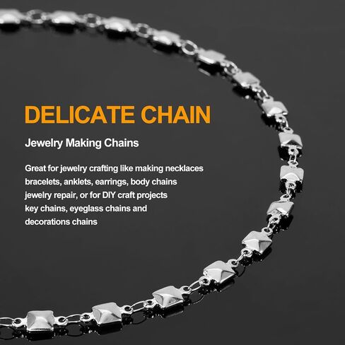 KYUNHOO 4M/13FT Silver Chains for Jewelry Making Solid Square Chain Link on Roll Stainless Steel Jewelry Supplies for Men Women DIY Necklace Bracelet Crafts in Saudi Arabia