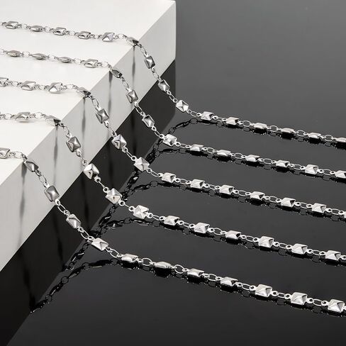 KYUNHOO 4M/13FT Silver Chains for Jewelry Making Solid Square Chain Link on Roll Stainless Steel Jewelry Supplies for Men Women DIY Necklace Bracelet Crafts in Saudi Arabia
