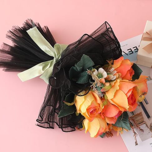 Black Flower Wrapping Mesh Paper 4 Yards Bouquet Ruffle Yarn Korean Style Wrinkle Wrapping Paper White Floral Papers Flower Bouquet Florist Supplies for Valentines Wedding DIY Crafts in Saudi Arabia