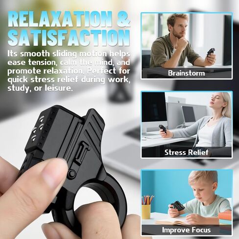 3D Fidget Slider Gun Toy for Kids Adults, Fidget Ring Pistol, Plastic 5 in 1 EDC Fidget Spinner Desk Toy for Stress Relief, Finger Hand Roller Gifts for Office Classroom Boys Men in Saudi Arabia