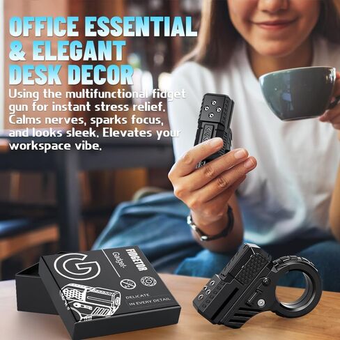 3D Fidget Slider Gun Toy for Kids Adults, Fidget Ring Pistol, Plastic 5 in 1 EDC Fidget Spinner Desk Toy for Stress Relief, Finger Hand Roller Gifts for Office Classroom Boys Men in Saudi Arabia