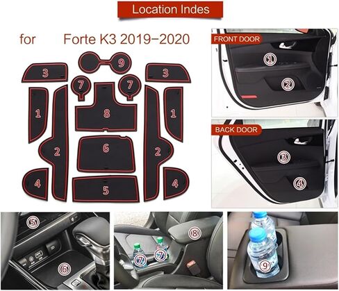 متوافق مع KIA Forte K3 Cerato 2019-2020 المضادة للانزلاق بوابة فتحة كأس حصيرة عدم الانزلاق وسادة الداخلية الملحقات البلاستيكية 15 قطعة (NO 19K3 Forte Black) in Kuwait