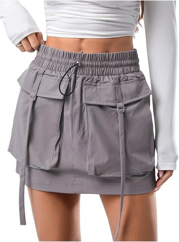 WDIRARA Women's Drawstring Elastic Waist Streetwear Mini Cargo Skirt with Pockets in Saudi Arabia