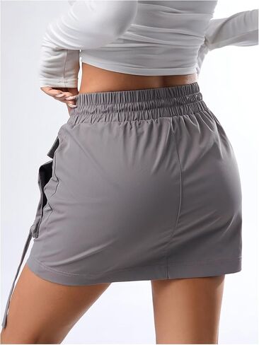 WDIRARA Women's Drawstring Elastic Waist Streetwear Mini Cargo Skirt with Pockets in Saudi Arabia