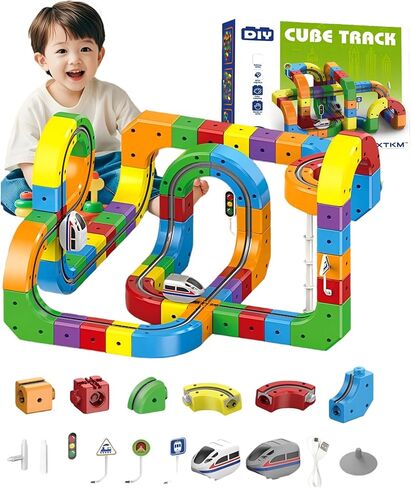 Magnetic Suction Rail Electric Train Set 3D Magic Flexible Race Track, 123 Pcs Race Car Track Block with Anti-Gravity, Educational Toy Boys Girls Birthday (123 PCS) in Saudi Arabia