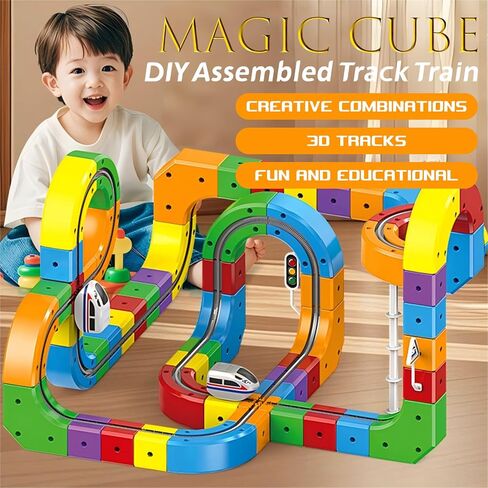 Magnetic Suction Rail Electric Train Set 3D Magic Flexible Race Track, 123 Pcs Race Car Track Block with Anti-Gravity, Educational Toy Boys Girls Birthday (123 PCS) in Saudi Arabia