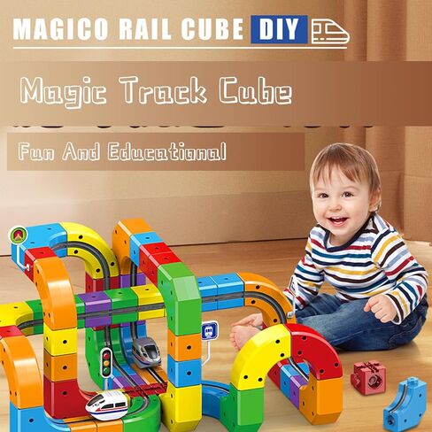 Magnetic Suction Rail Electric Train Set 3D Magic Flexible Race Track, 123 Pcs Race Car Track Block with Anti-Gravity, Educational Toy Boys Girls Birthday (123 PCS) in Saudi Arabia