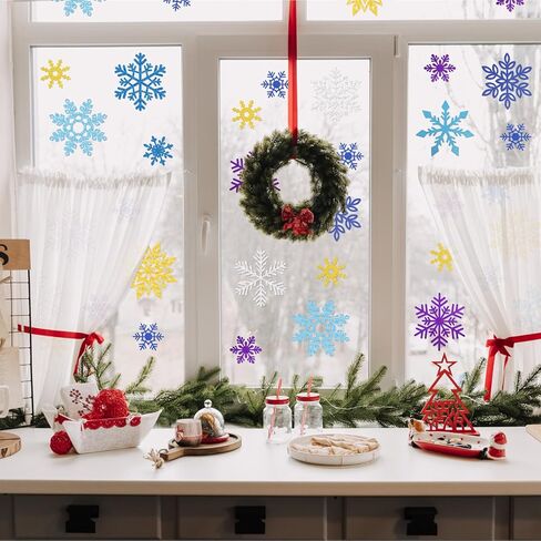 Fancy Land 48 Pcs Snowflake Cutouts Glitter Paper Snowflakes Blue Sliver Golden Purple Double Sided Snowflake Decorations Holiday Christmas Classroom Winter Decoration for Home Office School in Saudi Arabia
