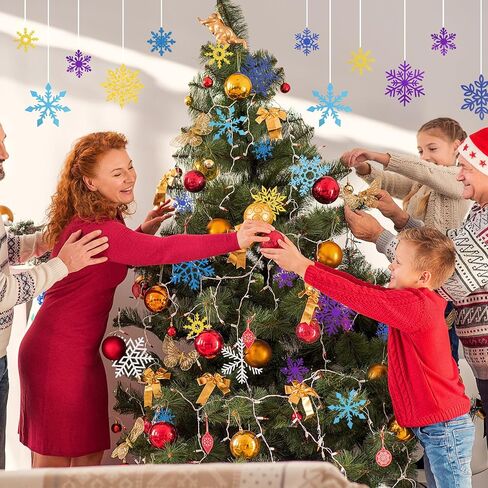 Fancy Land 48 Pcs Snowflake Cutouts Glitter Paper Snowflakes Blue Sliver Golden Purple Double Sided Snowflake Decorations Holiday Christmas Classroom Winter Decoration for Home Office School in Saudi Arabia