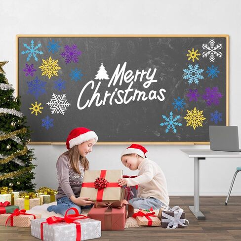 Fancy Land 48 Pcs Snowflake Cutouts Glitter Paper Snowflakes Blue Sliver Golden Purple Double Sided Snowflake Decorations Holiday Christmas Classroom Winter Decoration for Home Office School in Saudi Arabia
