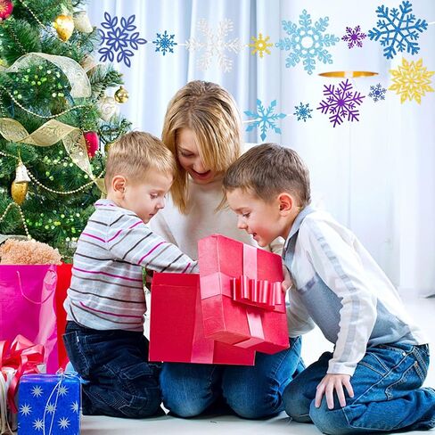 Fancy Land 48 Pcs Snowflake Cutouts Glitter Paper Snowflakes Blue Sliver Golden Purple Double Sided Snowflake Decorations Holiday Christmas Classroom Winter Decoration for Home Office School in Saudi Arabia
